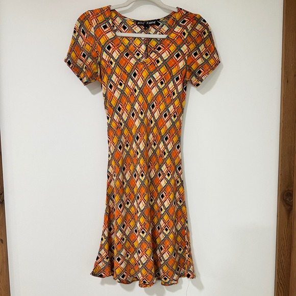 Betsey Johnson Dresses & Skirts - Vintage 90s Betsey Johnson Dress Womens M Orange Geometric Rayon USA Made